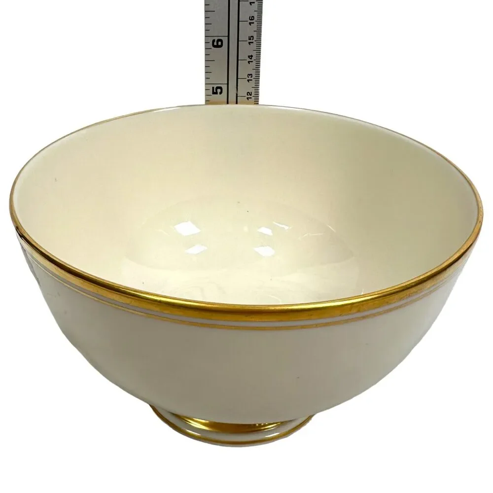 Vintage Lenox Tuxedo Serving Bowl Gold Back Stamp 60s Footed 7.5